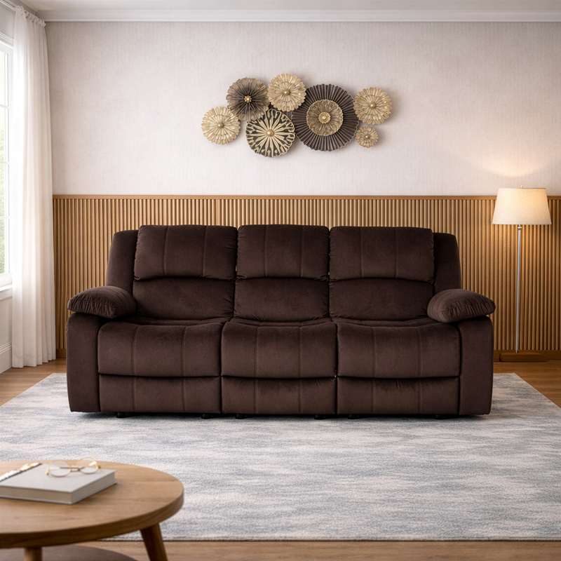 NOLE Canapea 3 locuri, 2 reclinere manuale, stofă