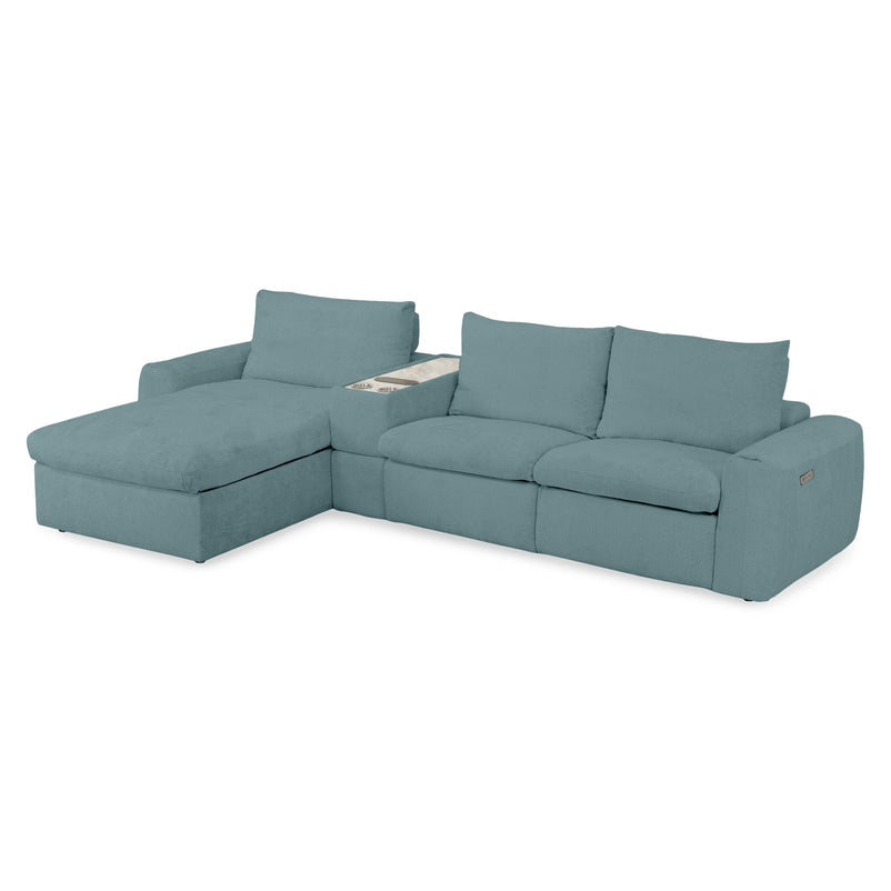 NEW JERSEY Colțar cu șezlong electric stânga/dreapta, 1 recliner electric, tetiere reglabile, USB, consolă depozitare, stofă