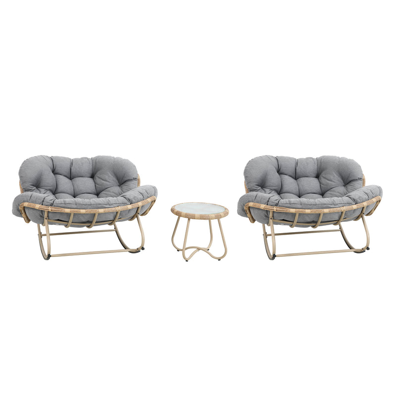 MINSK Set mobilier terasă/grădină, 2 fotolii balansoar și măsuță