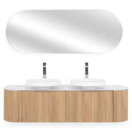 REA Set mobilier baie, mască lavoar, top, 2 lavoare și oglindă LED