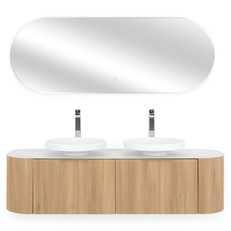 REA Set mobilier baie, mască lavoar, top, 2 lavoare și oglindă LED