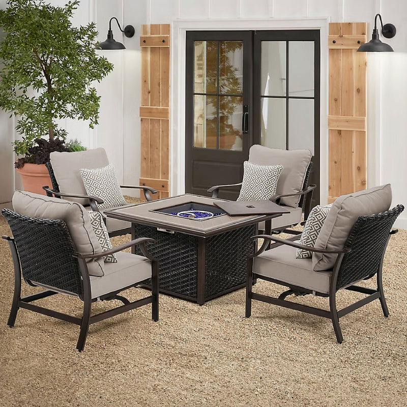 PORTSMOUTH Set mobilier terasă/grădină, 4 fotolii și masă/ șemineu gaz