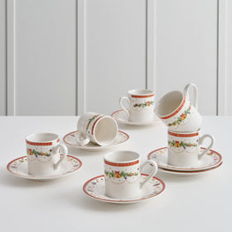 BELLS Set 6 cești și farfurioare, porțelan, 70ml