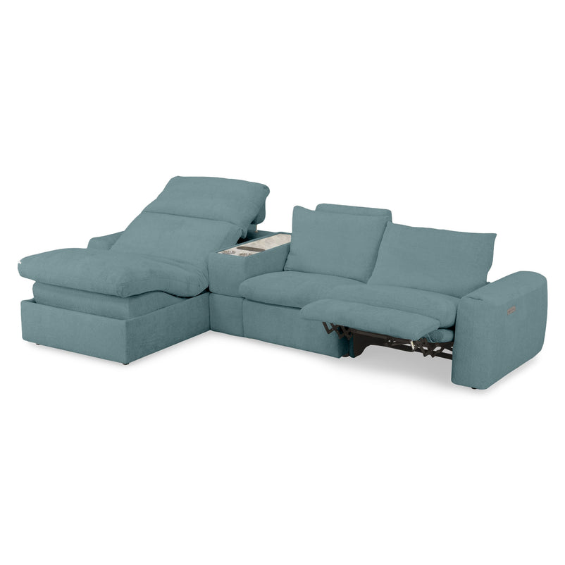 NEW JERSEY Colțar cu șezlong electric stânga/dreapta, 1 recliner electric, tetiere reglabile, USB, consolă depozitare, stofă