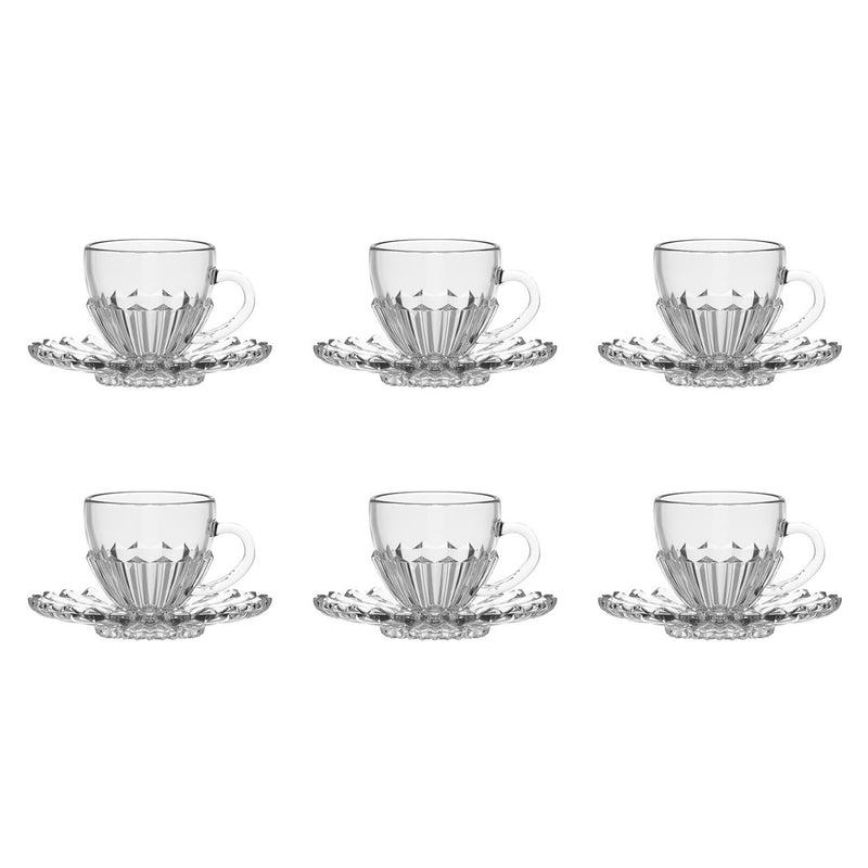 ELIANOR Set 6 cești și farfurioare, sticlă, 100ml
