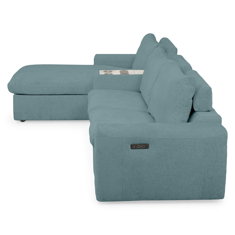 NEW JERSEY Colțar cu șezlong electric stânga/dreapta, 1 recliner electric, tetiere reglabile, USB, consolă depozitare, stofă