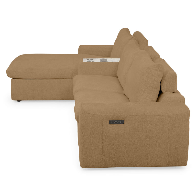 NEW JERSEY Colțar cu șezlong electric stânga/dreapta, 1 recliner electric, tetiere reglabile, USB, consolă depozitare, stofă