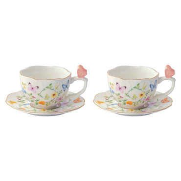 DANCING BUTTERFLIES Set 2 cești și farfurioare, porțelan, 120ml