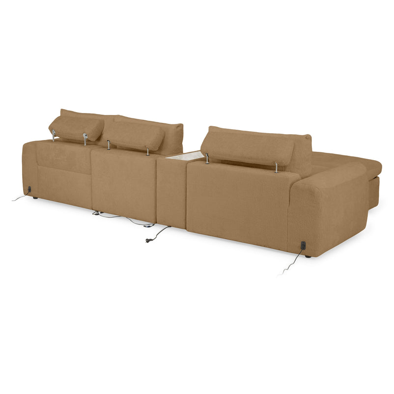 NEW JERSEY Colțar cu șezlong electric stânga/dreapta, 1 recliner electric, tetiere reglabile, USB, consolă depozitare, stofă