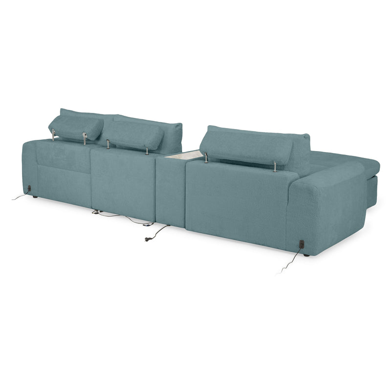 NEW JERSEY Colțar cu șezlong electric stânga/dreapta, 1 recliner electric, tetiere reglabile, USB, consolă depozitare, stofă