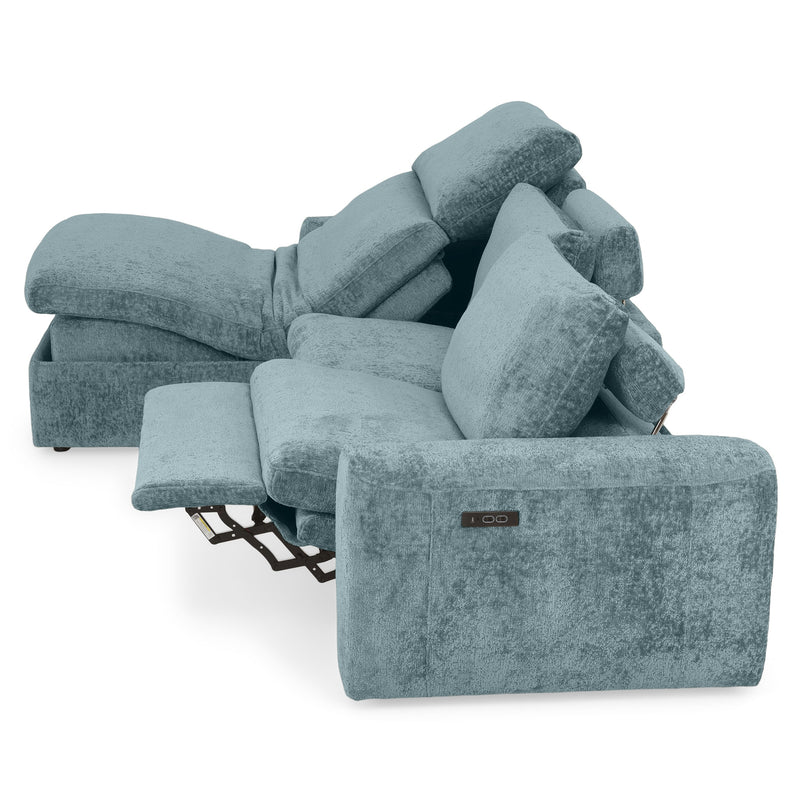 NEW JERSEY Colțar cu șezlong electric stânga/dreapta, 1 recliner electric, mecanism tetieră, USB, stofă