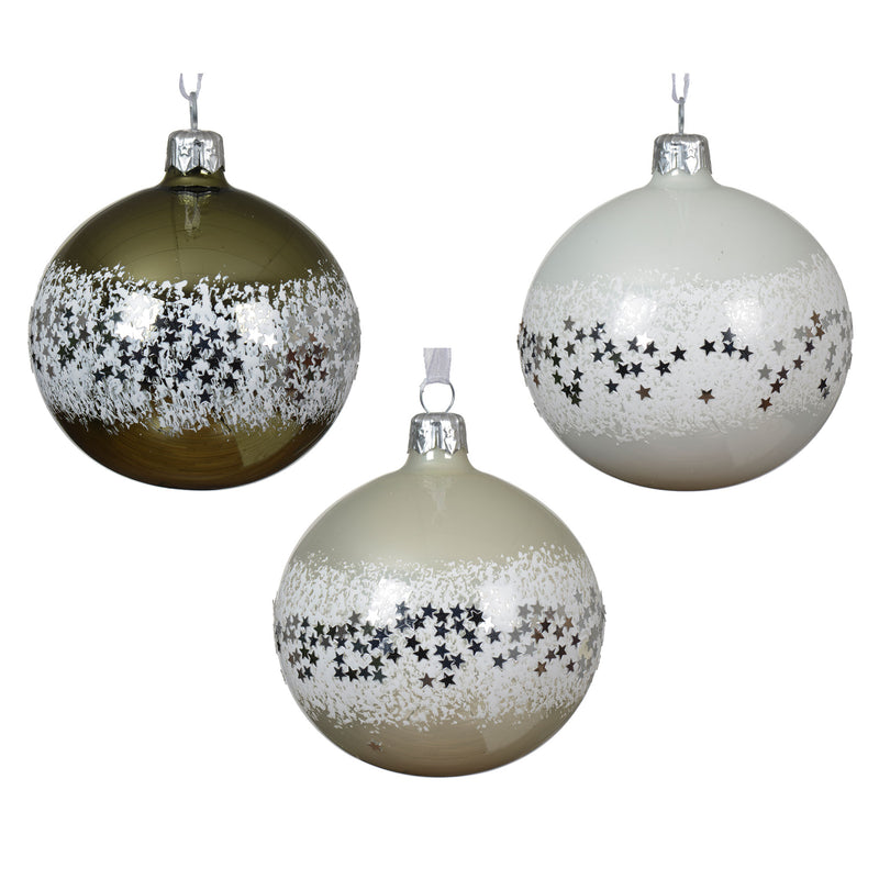 SNOW STARS Set 3 globuri din sticlă suflată manual