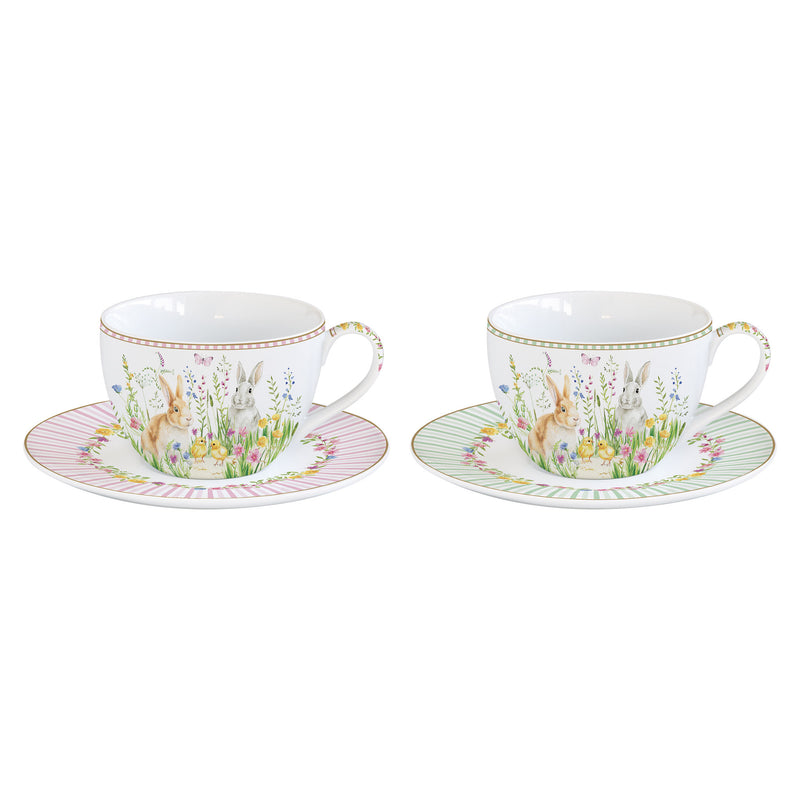 HAPPY EASTER Set 2 cești și farfurioare, porțelan, 240ml