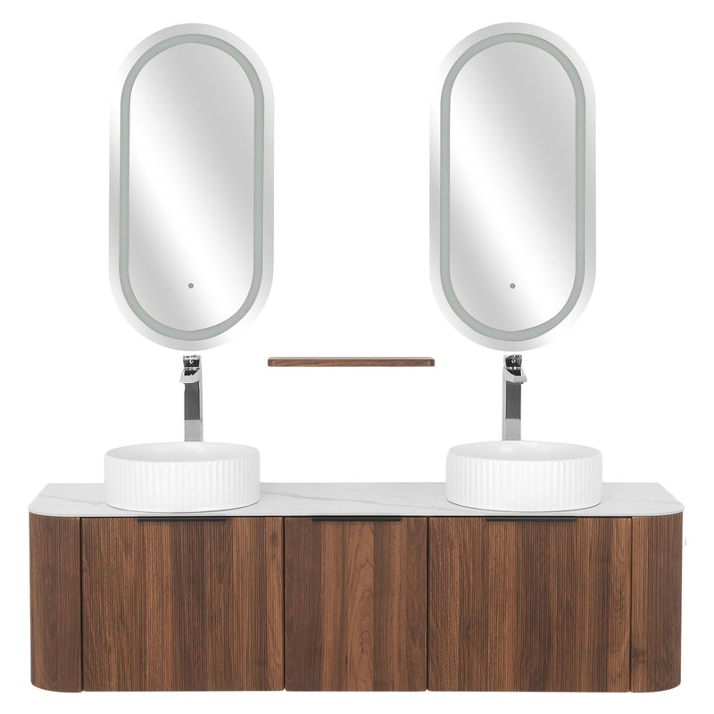 ADE/HORIK Set mobilier baie, mască lavoar, top, 2 oglinzi LED, 2 lavoare
