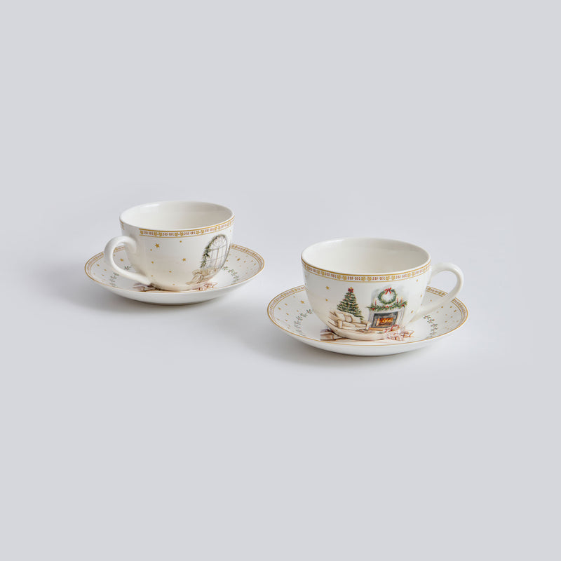 CHALET Set 2 ceșcuțe și farfurioare, porțelan, 200ml