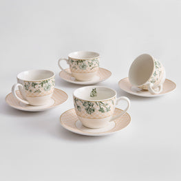 WINDSOR Set 4 cești cu farfurioare, porțelan, 220ml