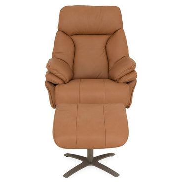 BRANSON Set fotoliu rotativ, recliner electric și taburet, piele naturală