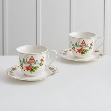 WONDERLAND Set 2 cești și farfurioare, porțelan, 250ml