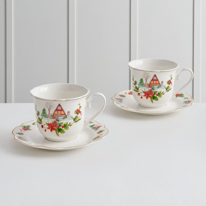 WONDERLAND Set 2 cești și farfurioare, porțelan, 250ml