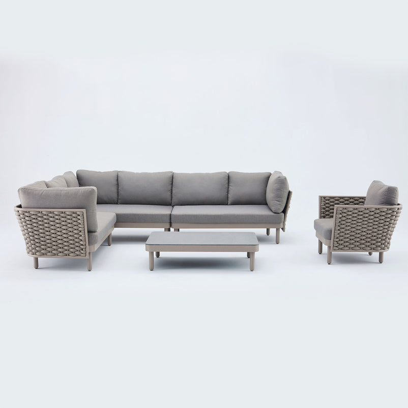 CALOOCAN Set mobilier terasă/grădină, colțar, fotoliu, taburet și măsuță