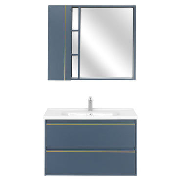 MARINE Set mobilier baie, mască lavoar 2 sertare, lavoar ceramică și dulap baie suspendat cu oglindă