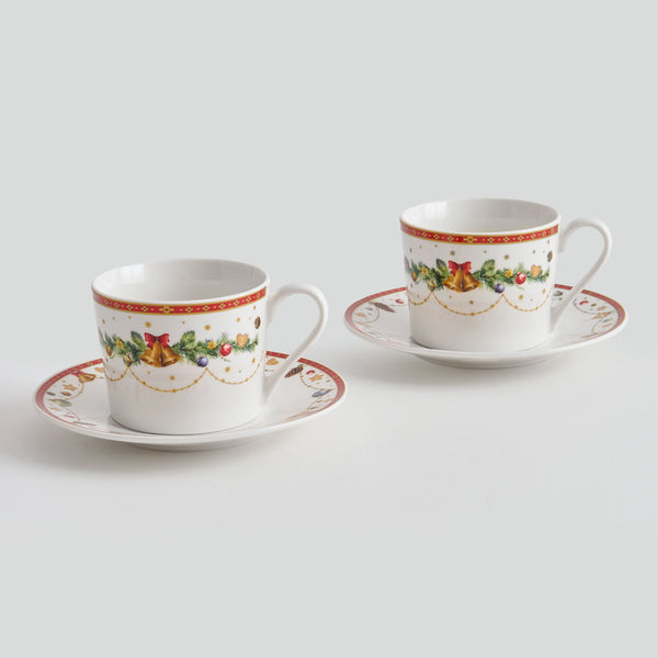 BELLS Set 2 cești și farfurioare, porțelan, 220ml