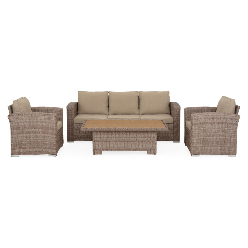 NORWICH Set mobilier terasă/grădină, 2 fotolii, canapea și măsuță reglabilă