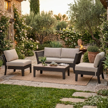 TYLER Set mobilier terasă/grădină, 2 fotolii, canapea și măsuță