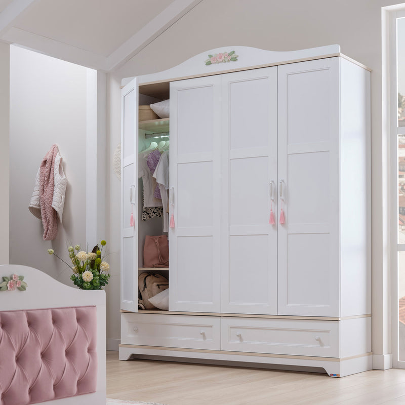 JASMINE Dulap copii, 4 uși, 2 sertare