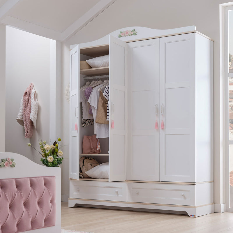 JASMINE Dulap copii, 4 uși, 2 sertare