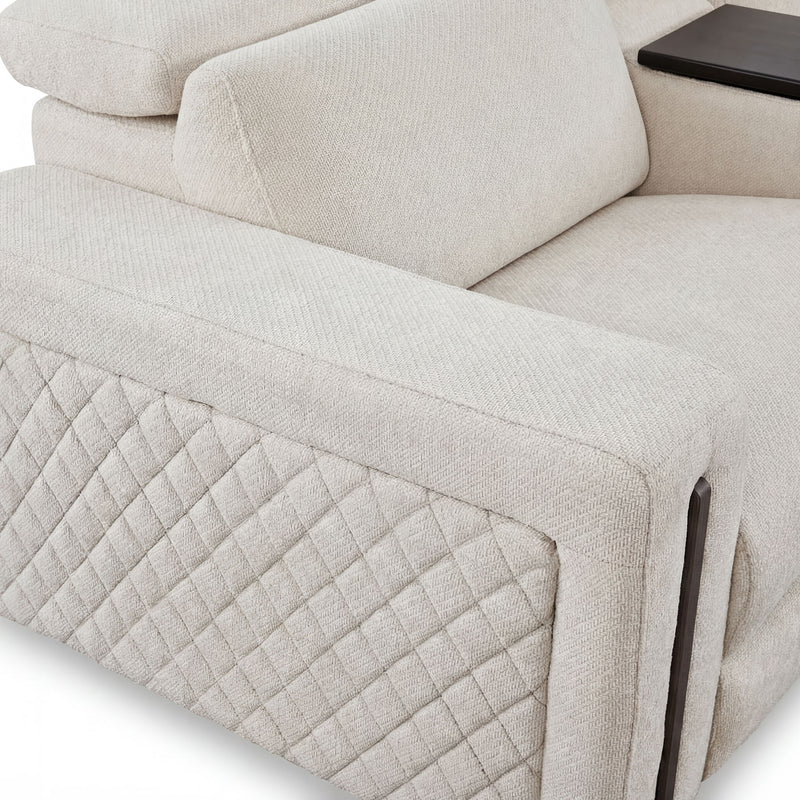 DUNKLIN Ansamblu 2 reclinere electrice, mecanism tetiere, wireless charger, depozitare, boxă sunet, măsuță lucru, stofă