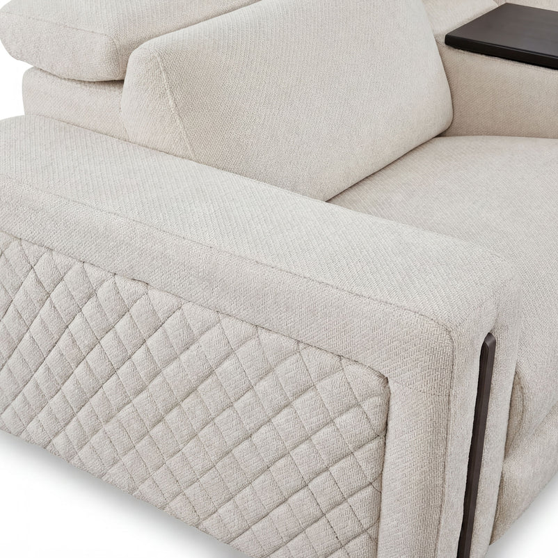 DUNKLIN Ansamblu 2 reclinere electrice, mecanism tetiere, wireless charger, depozitare, boxă sunet, măsuță lucru, stofă