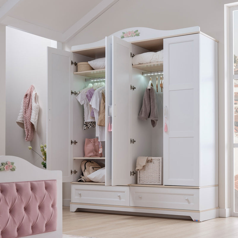 JASMINE Dulap copii, 4 uși, 2 sertare