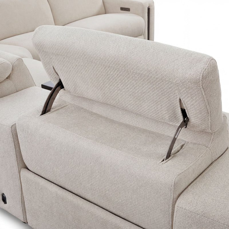 DUNKLIN Ansamblu 2 reclinere electrice, mecanism tetiere, wireless charger, depozitare, boxă sunet, măsuță lucru, stofă