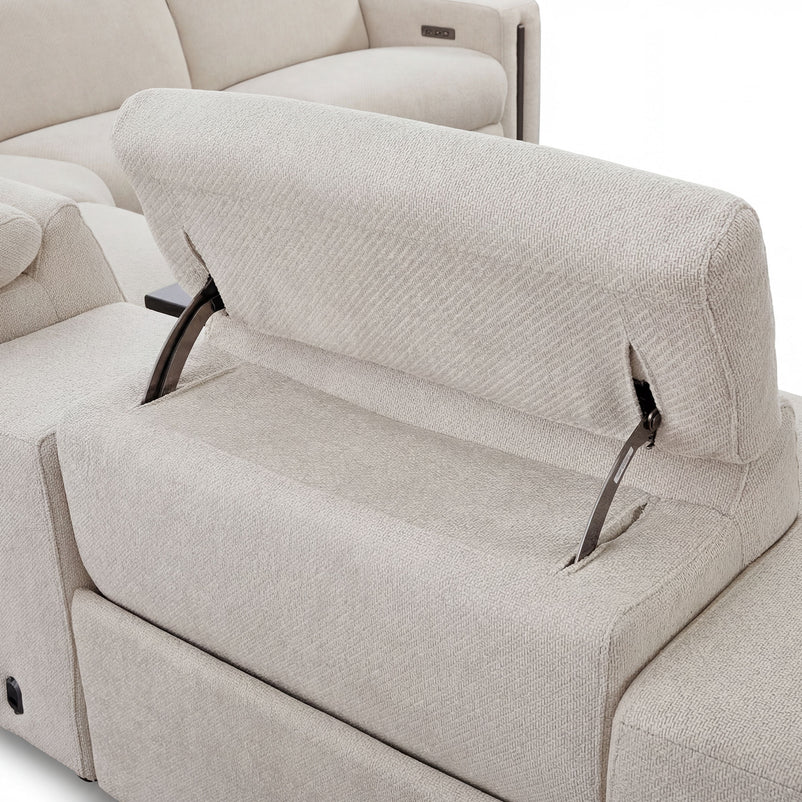 DUNKLIN Ansamblu 2 reclinere electrice, mecanism tetiere, wireless charger, depozitare, boxă sunet, măsuță lucru, stofă