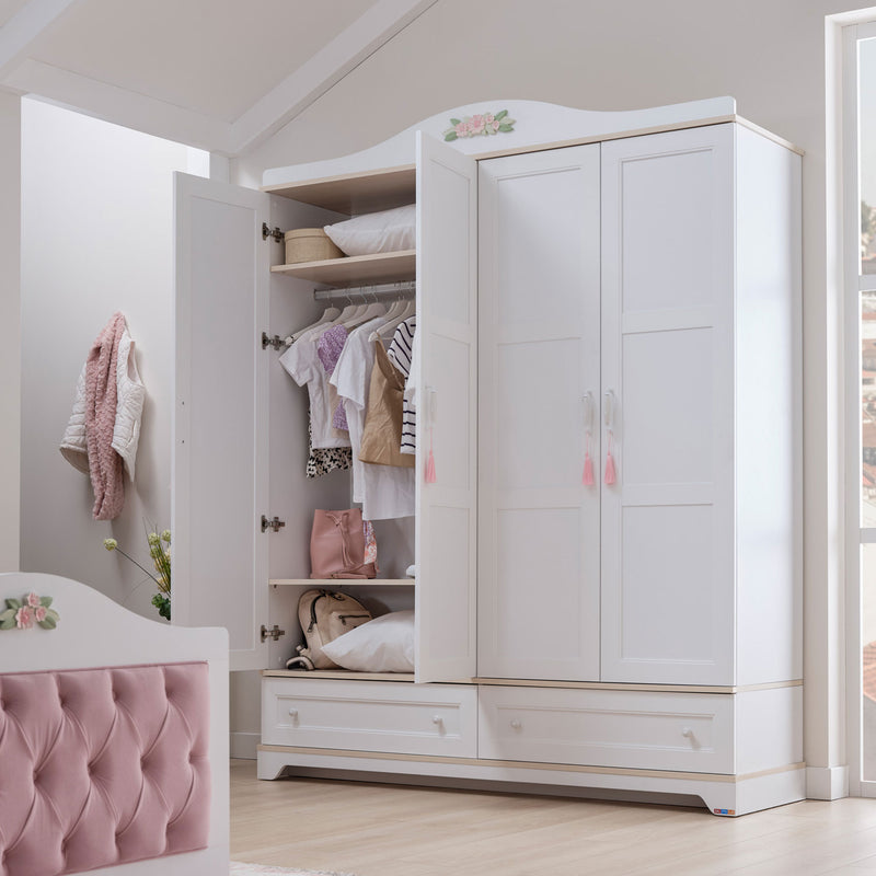 JASMINE Dulap copii, 4 uși, 2 sertare