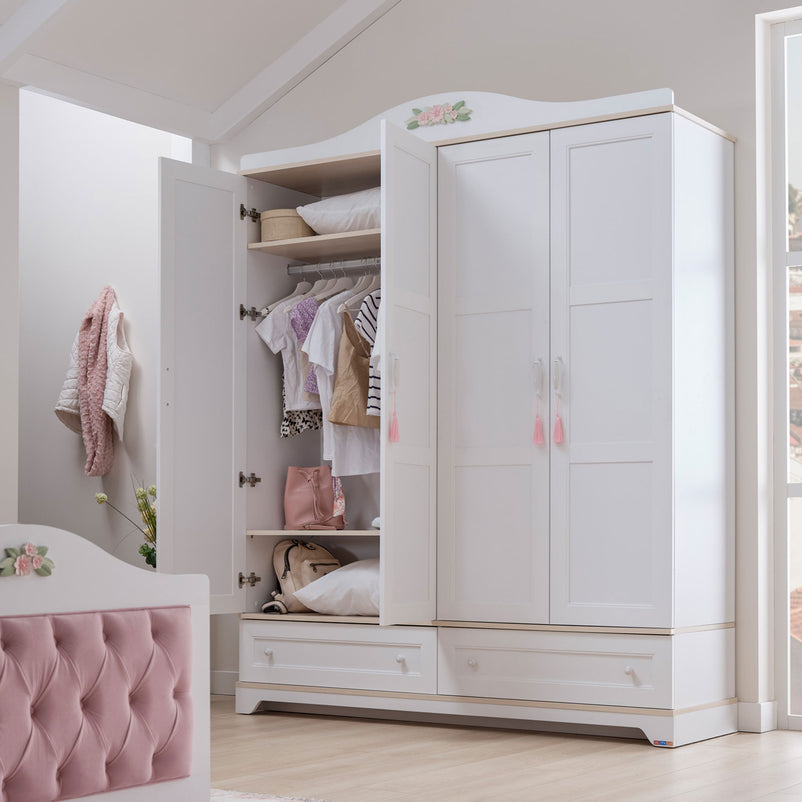 JASMINE Dulap copii, 4 uși, 2 sertare