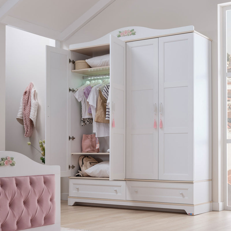 JASMINE Dulap copii, 4 uși, 2 sertare