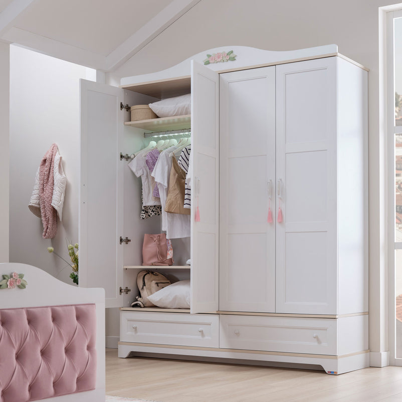 JASMINE Dulap copii, 4 uși, 2 sertare