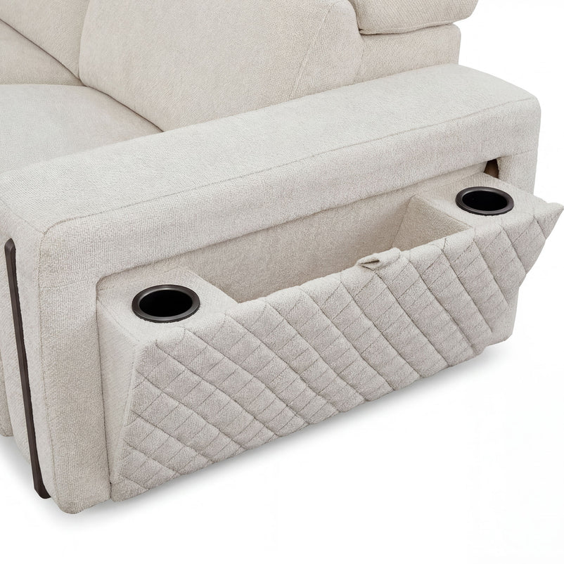 DUNKLIN Ansamblu 2 reclinere electrice, mecanism tetiere, wireless charger, depozitare, boxă sunet, măsuță lucru, stofă