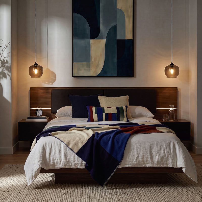 LUBLIN Set mobilier dormitor, pat, 2 noptiere și LED inclus