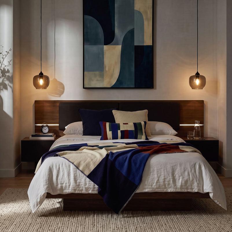 LUBLIN Set mobilier dormitor, pat, 2 noptiere și LED inclus