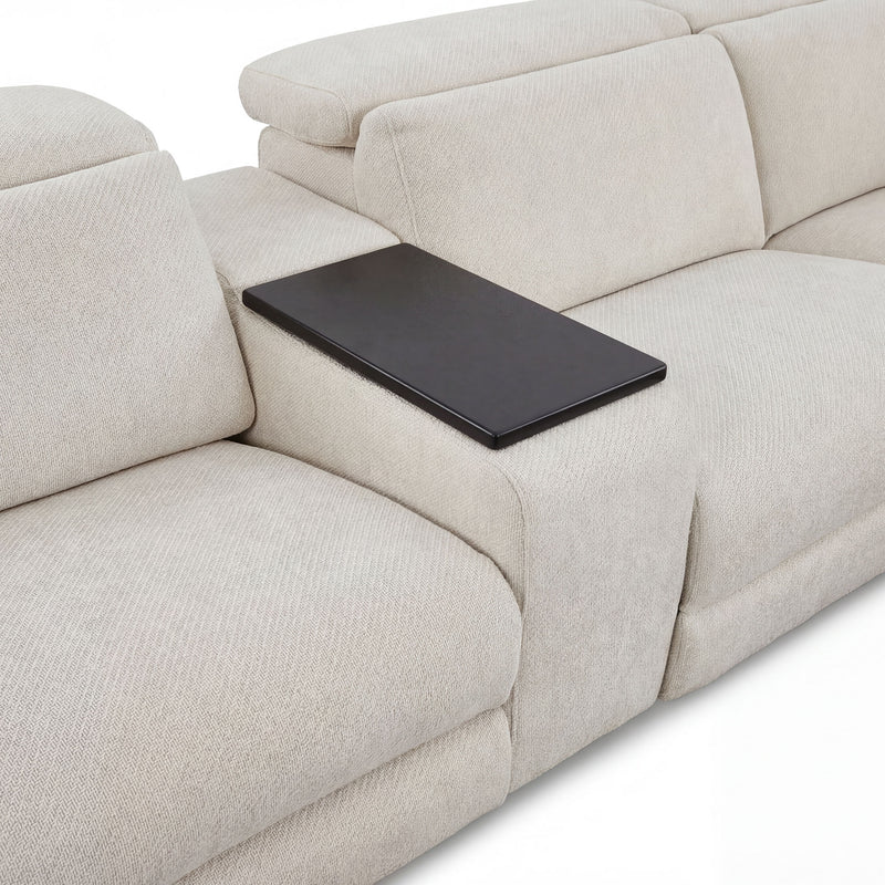 DUNKLIN Ansamblu 2 reclinere electrice, mecanism tetiere, wireless charger, depozitare, boxă sunet, măsuță lucru, stofă