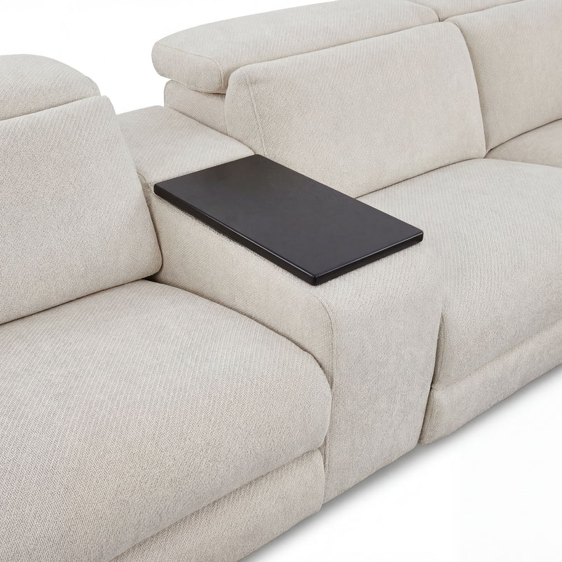 DUNKLIN Ansamblu 2 reclinere electrice, mecanism tetiere, wireless charger, depozitare, boxă sunet, măsuță lucru, stofă