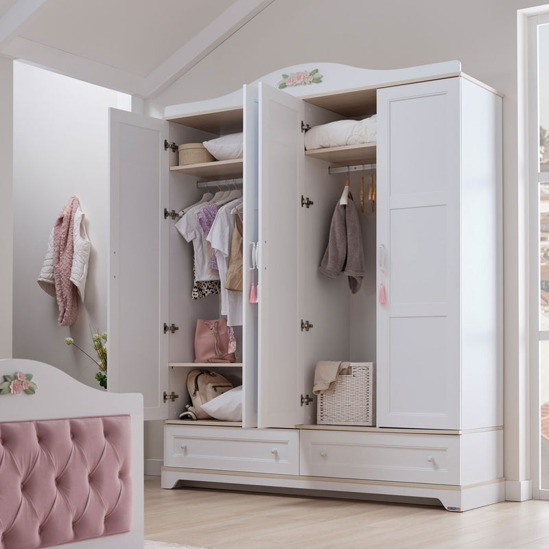 JASMINE Dulap copii, 4 uși, 2 sertare