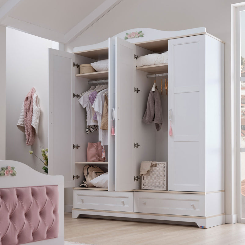 JASMINE Dulap copii, 4 uși, 2 sertare