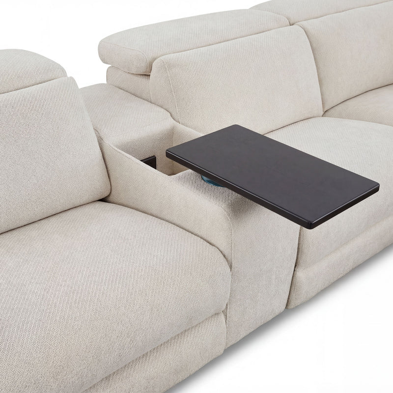 DUNKLIN Ansamblu 2 reclinere electrice, mecanism tetiere, wireless charger, depozitare, boxă sunet, măsuță lucru, stofă