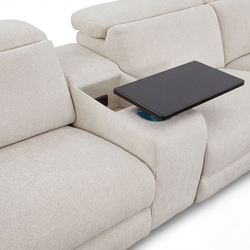 DUNKLIN Ansamblu 2 reclinere electrice, mecanism tetiere, wireless charger, depozitare, boxă sunet, măsuță lucru, stofă
