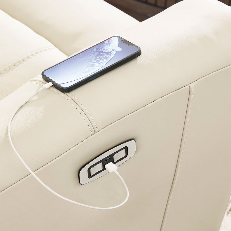 SUTTON Canapea 2 locuri, 2 reclinere electrice, USB și consolă depozitare incluse, piele