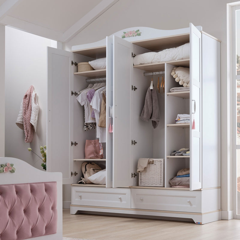 JASMINE Dulap copii, 4 uși, 2 sertare